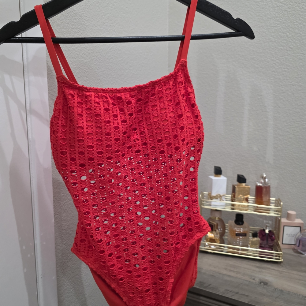 Red Eyelet One-Piece Swimsuit